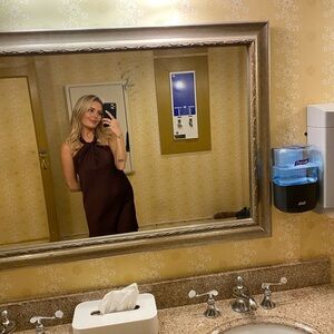 Elegant Brown Silk Midi Dress